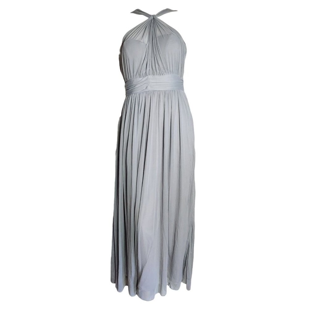 BIRDIE GREY Solid Silver Gray Kiko Halter Mesh Bridesmaid Dress Womens L Large‎